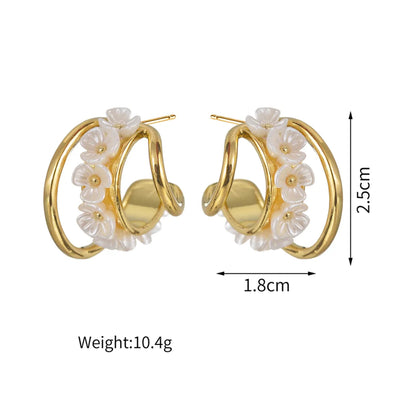 1 Pair Sweet C Shape Flower Plating Titanium Steel 18k Gold Plated Ear Studs