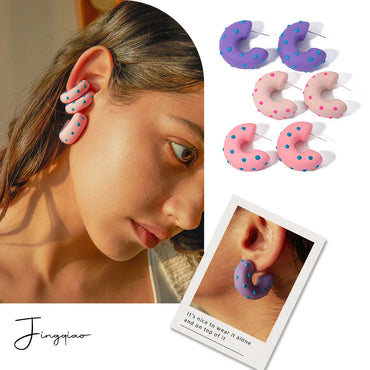 1 Pair Sweet C Shape Polka Dots 304 Stainless Steel Ear Studs