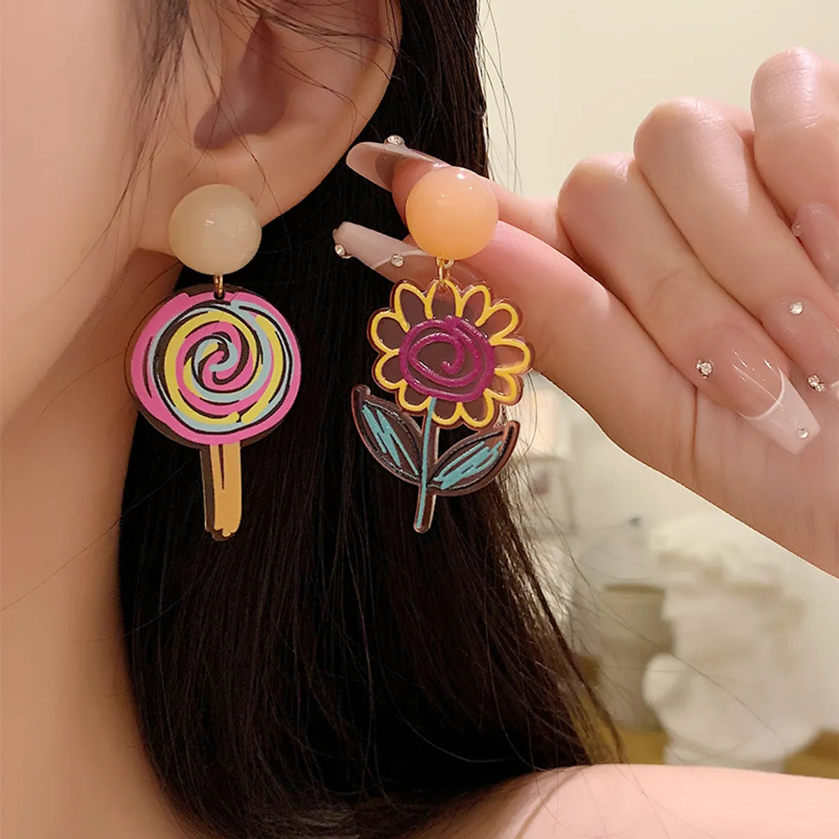 1 Pair Sweet Candy Ship Flower Resin Drop Earrings