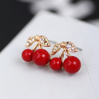 1 Pair Sweet Cherry Alloy Inlay Artificial Gemstones Gold Plated Women's Ear Studs