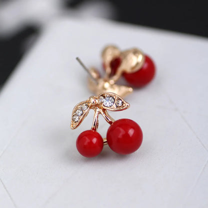 1 Pair Sweet Cherry Alloy Inlay Artificial Gemstones Gold Plated Women's Ear Studs