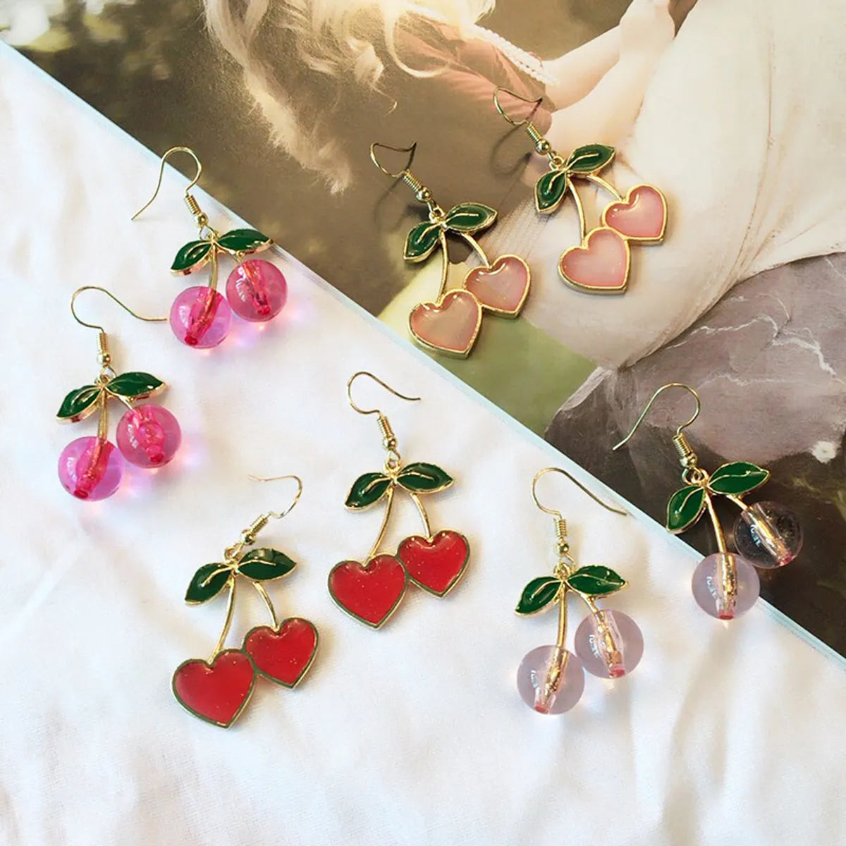 1 Pair Sweet Cherry Heart Shape Alloy Enamel Women's Earrings