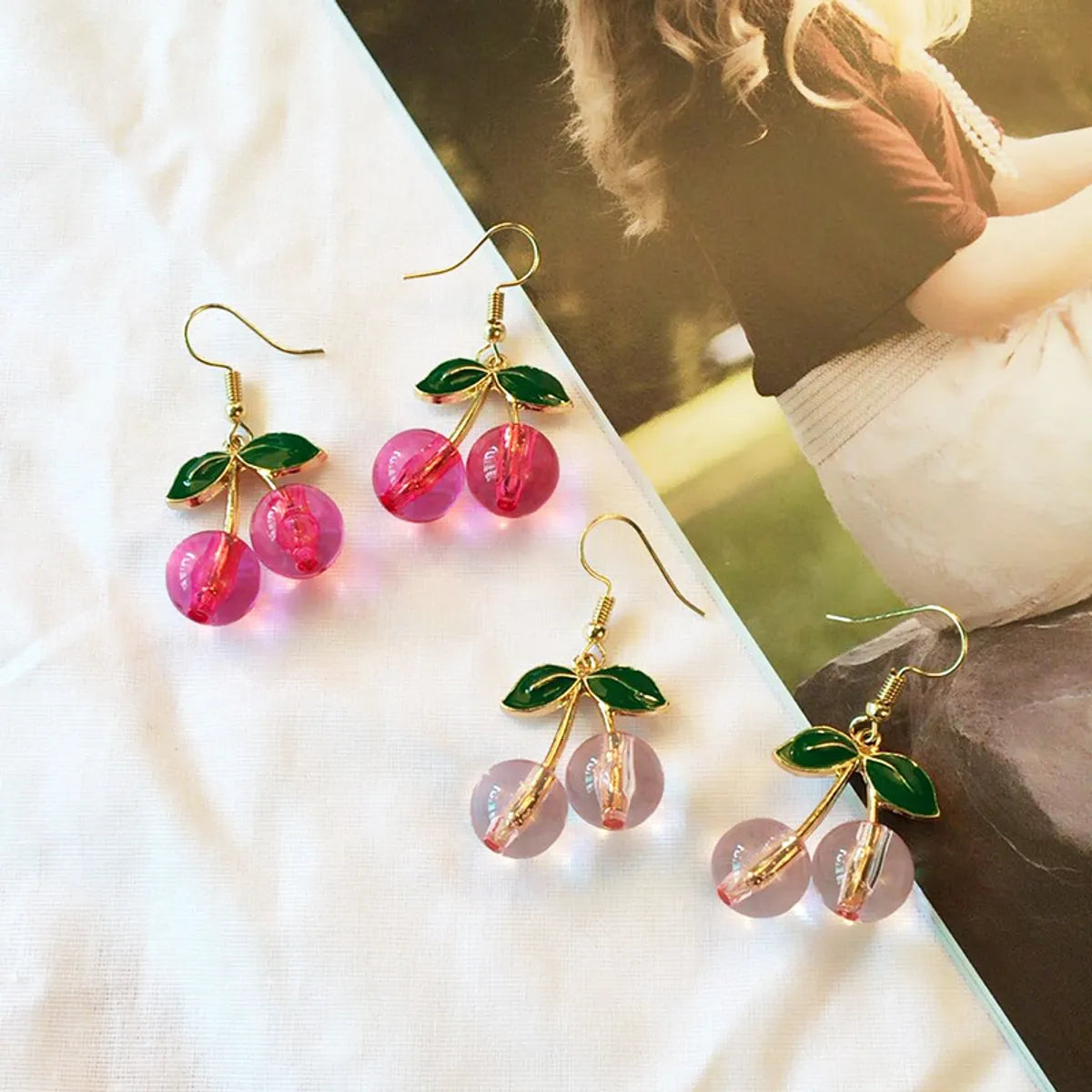 1 Pair Sweet Cherry Heart Shape Alloy Enamel Women's Earrings