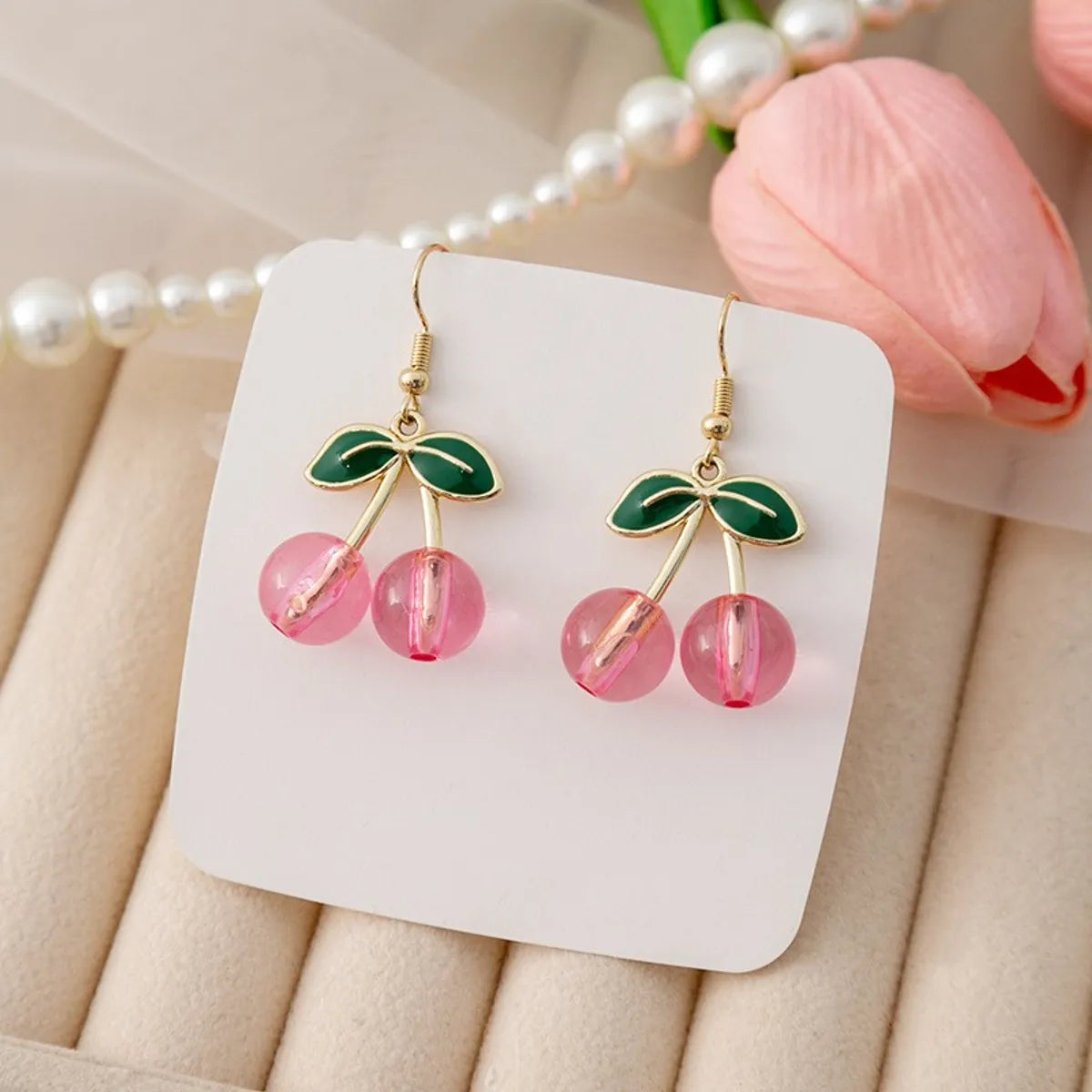 1 Pair Sweet Cherry Heart Shape Alloy Enamel Women's Earrings