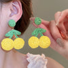 1 Pair Sweet Cherry Knitting Alloy Raffia Drop Earrings