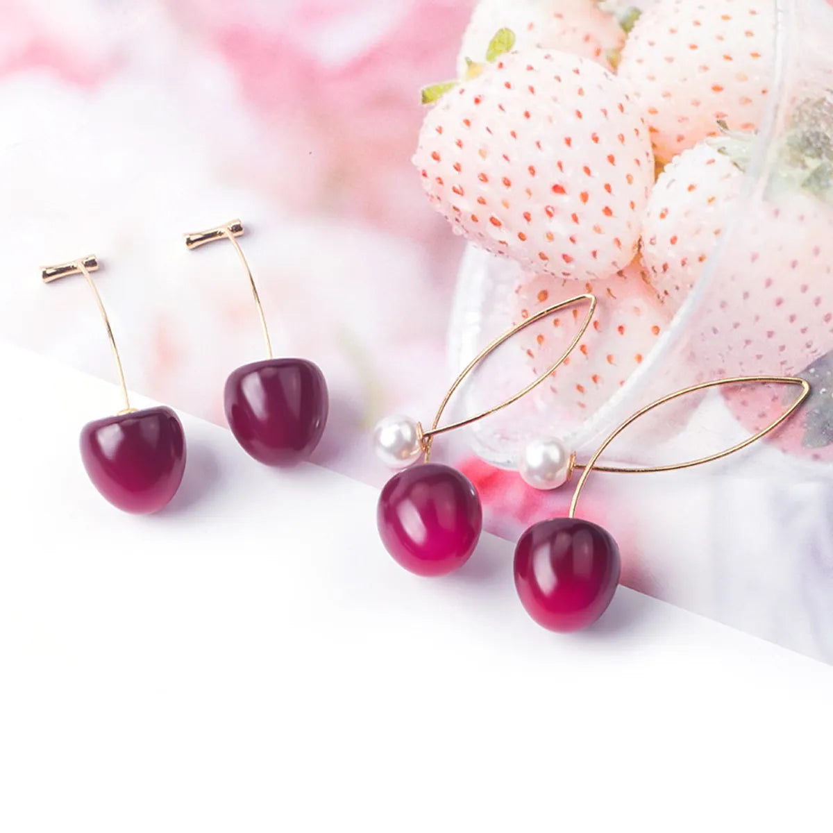 1 Pair Sweet Cherry Metal Women's Earrings