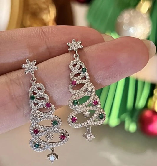 1 Pair Sweet Christmas Tree Plating Inlay Alloy Zircon Drop Earrings