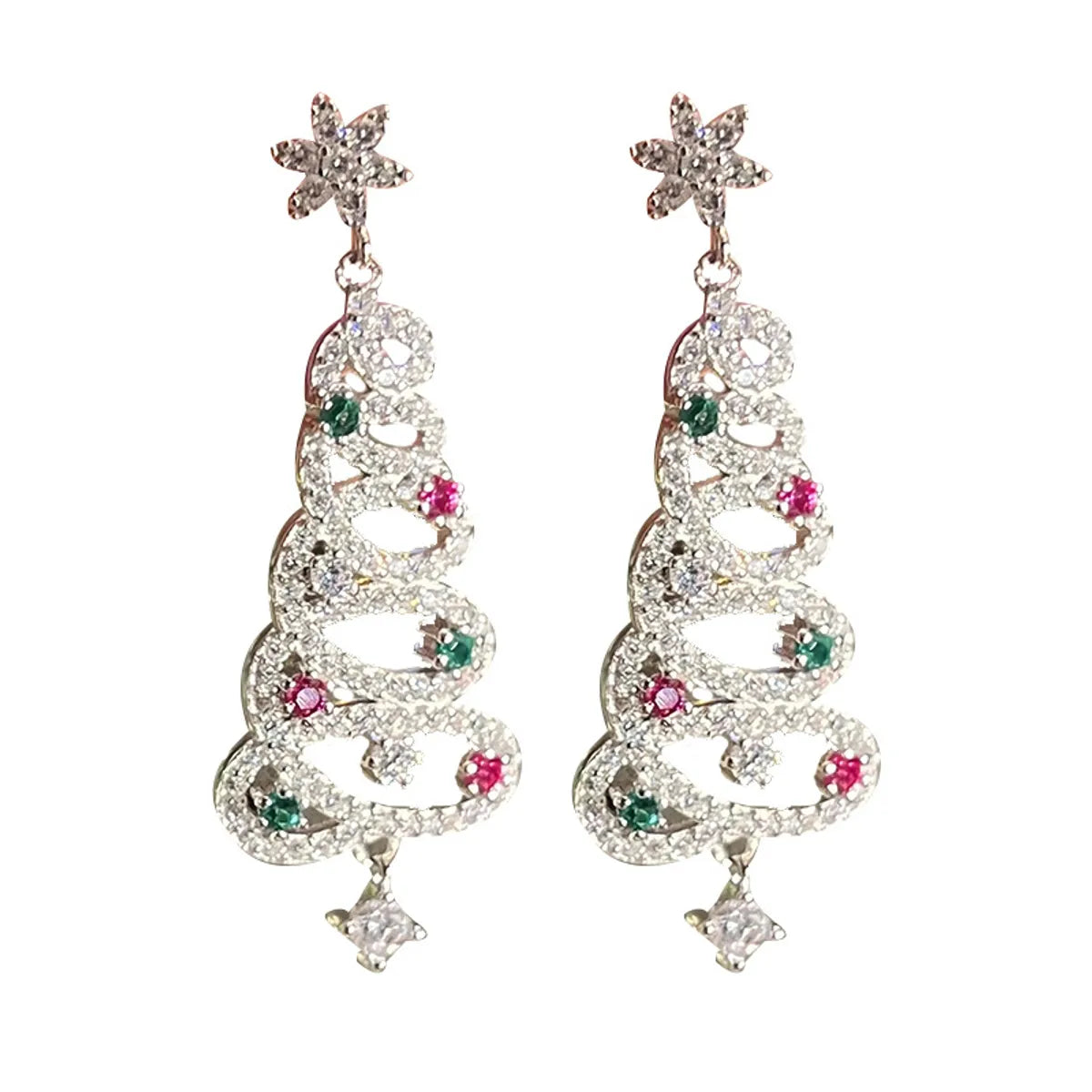 1 Pair Sweet Christmas Tree Plating Inlay Alloy Zircon Drop Earrings