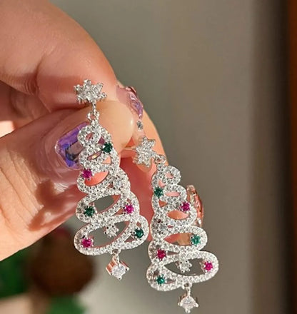 1 Pair Sweet Christmas Tree Plating Inlay Alloy Zircon Drop Earrings