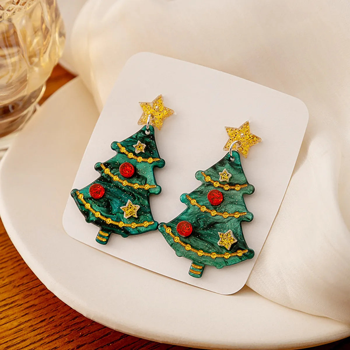 1 Pair Sweet Christmas Tree Plating Plastic Drop Earrings