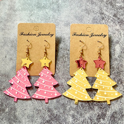 1 Pair Sweet Christmas Tree Star Arylic Iron Drop Earrings