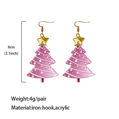 1 Pair Sweet Christmas Tree Star Arylic Iron Drop Earrings