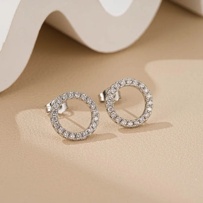 1 Pair Sweet Circle Inlay Alloy Rhinestones Ear Studs