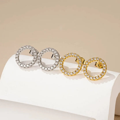 1 Pair Sweet Circle Inlay Alloy Rhinestones Ear Studs