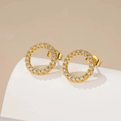 1 Pair Sweet Circle Inlay Alloy Rhinestones Ear Studs