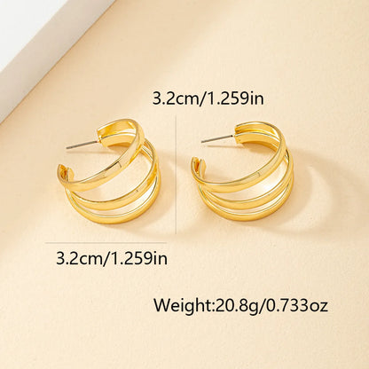 1 Pair Sweet Classic Style Commute Lines Layered Alloy 14K Gold Plated Ear Studs