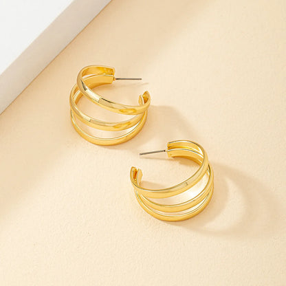 1 Pair Sweet Classic Style Commute Lines Layered Alloy 14K Gold Plated Ear Studs