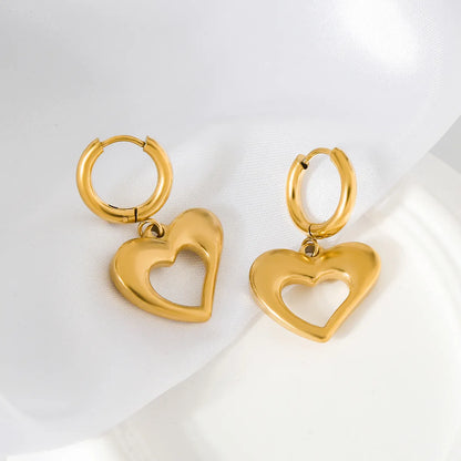 1 Pair Sweet Classic Style Heart Shape Plating 304 Stainless Steel 18K Gold Plated Drop Earrings