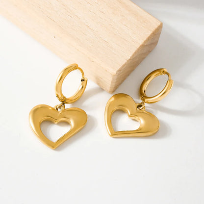 1 Pair Sweet Classic Style Heart Shape Plating 304 Stainless Steel 18K Gold Plated Drop Earrings