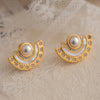 1 Pair Sweet Classic Style Maple Leaf Pearl Plating Inlay Carving Brass Pearl Zircon Gold Plated Drop Earrings Ear Studs