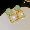 1 Pair Sweet Classic Style Square Inlay Copper Imitation Pearl Resin Drop Earrings