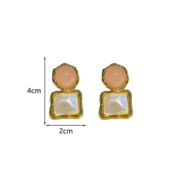 1 Pair Sweet Classic Style Square Inlay Copper Imitation Pearl Resin Drop Earrings