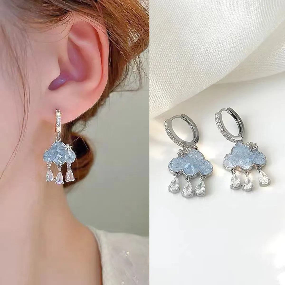 1 Pair Sweet Clouds Plating Mixed Materials Drop Earrings