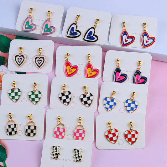 1 Pair Sweet Color Block Heart Shape Alloy Women's Earrings