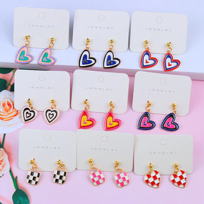 1 Pair Sweet Color Block Heart Shape Alloy Women's Earrings