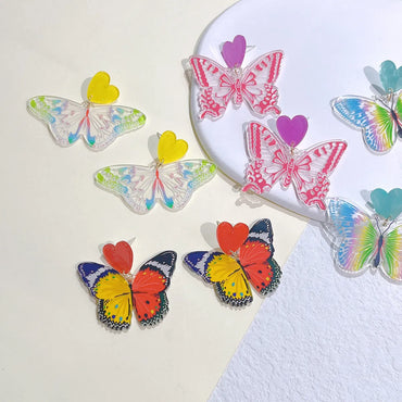 1 Pair Sweet Color Block Heart Shape Butterfly Arylic Epoxy Women's Drop Earrings