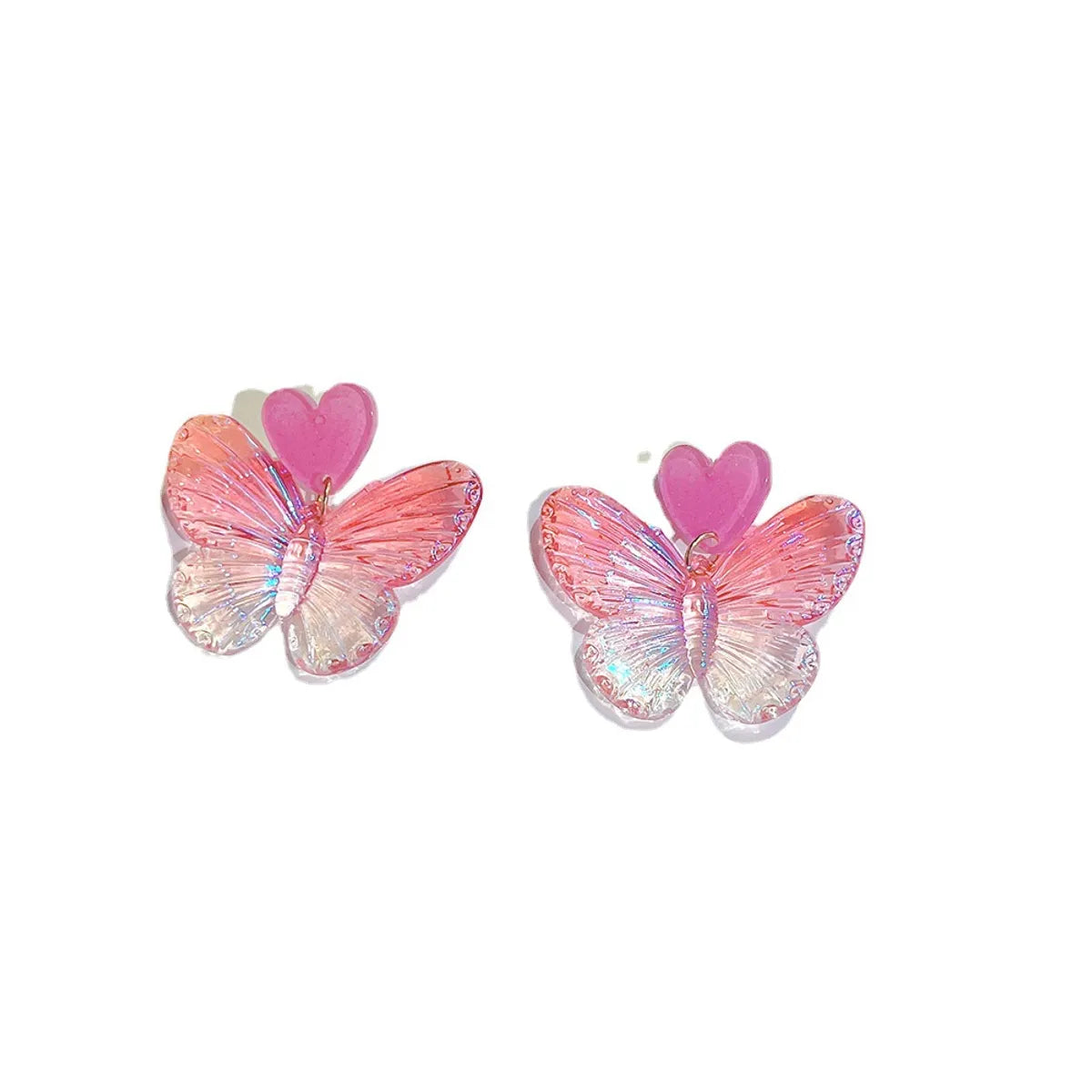 1 Pair Sweet Color Block Heart Shape Butterfly Arylic Epoxy Women's Drop Earrings