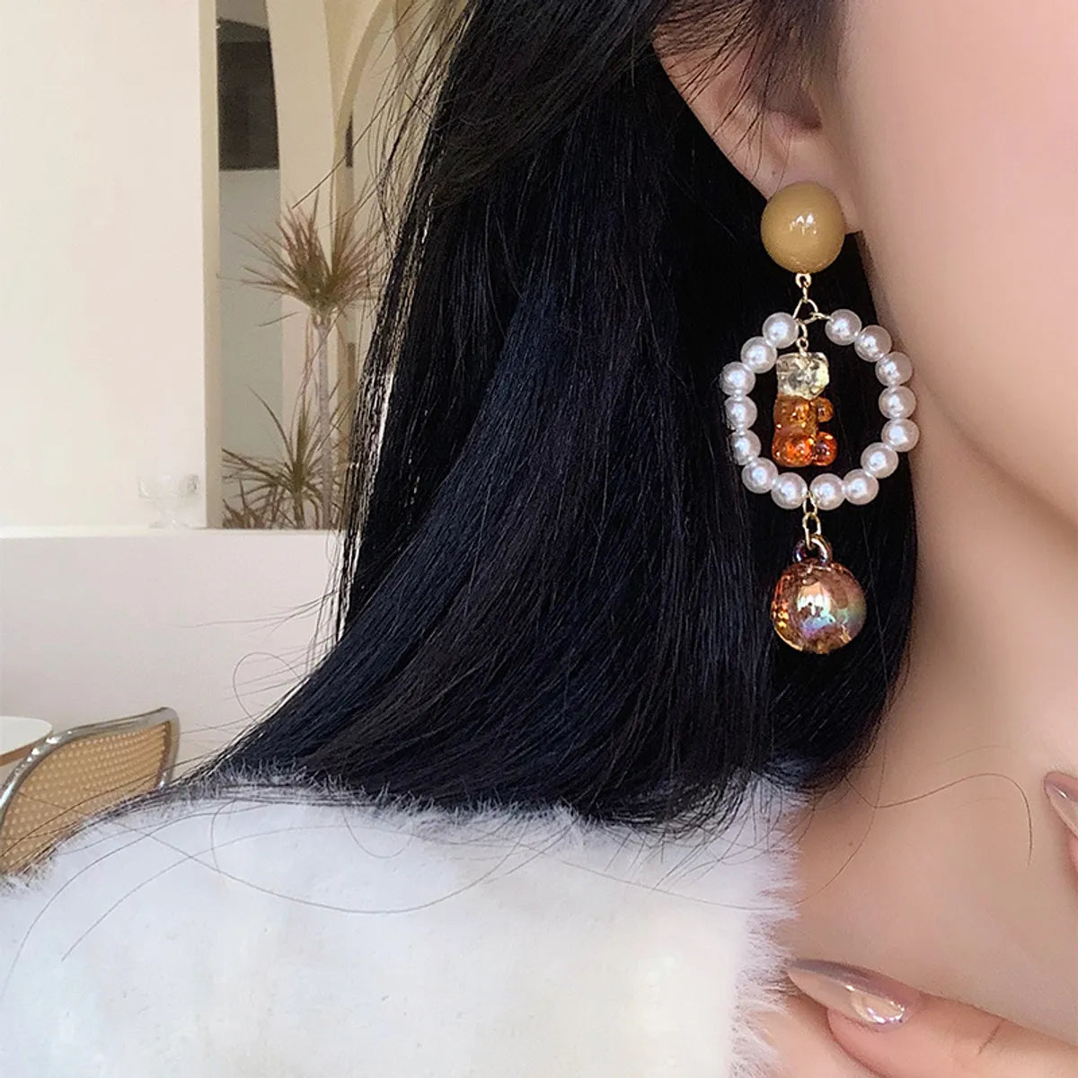 1 Pair Sweet Color Block Inlay Arylic Alloy Artificial Pearls Drop Earrings