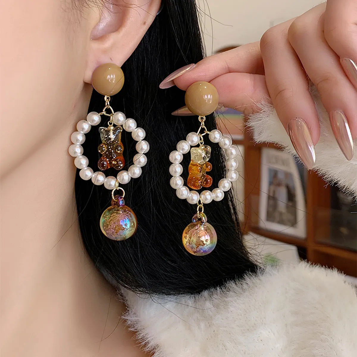 1 Pair Sweet Color Block Inlay Arylic Alloy Artificial Pearls Drop Earrings