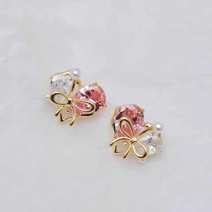 1 Pair Sweet Color Block Plating Inlay Copper Zircon 18K Gold Plated Ear Studs