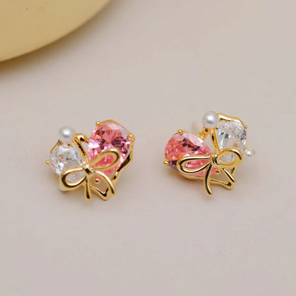 1 Pair Sweet Color Block Plating Inlay Copper Zircon 18K Gold Plated Ear Studs