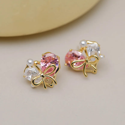 1 Pair Sweet Color Block Plating Inlay Copper Zircon 18K Gold Plated Ear Studs