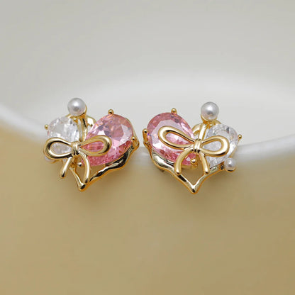 1 Pair Sweet Color Block Plating Inlay Copper Zircon 18K Gold Plated Ear Studs