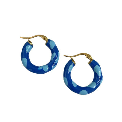 1 Pair Sweet Color Block Titanium Steel Enamel Hoop Earrings