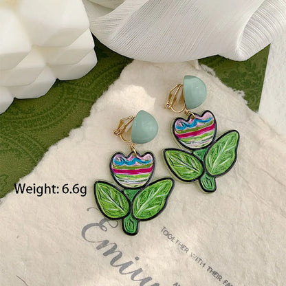 1 Pair Sweet Colorful Painted Epoxy Resin Ear Cuffs Ear Studs