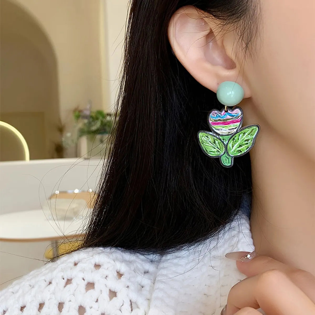 1 Pair Sweet Colorful Painted Epoxy Resin Ear Cuffs Ear Studs