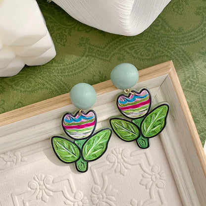 1 Pair Sweet Colorful Painted Epoxy Resin Ear Cuffs Ear Studs