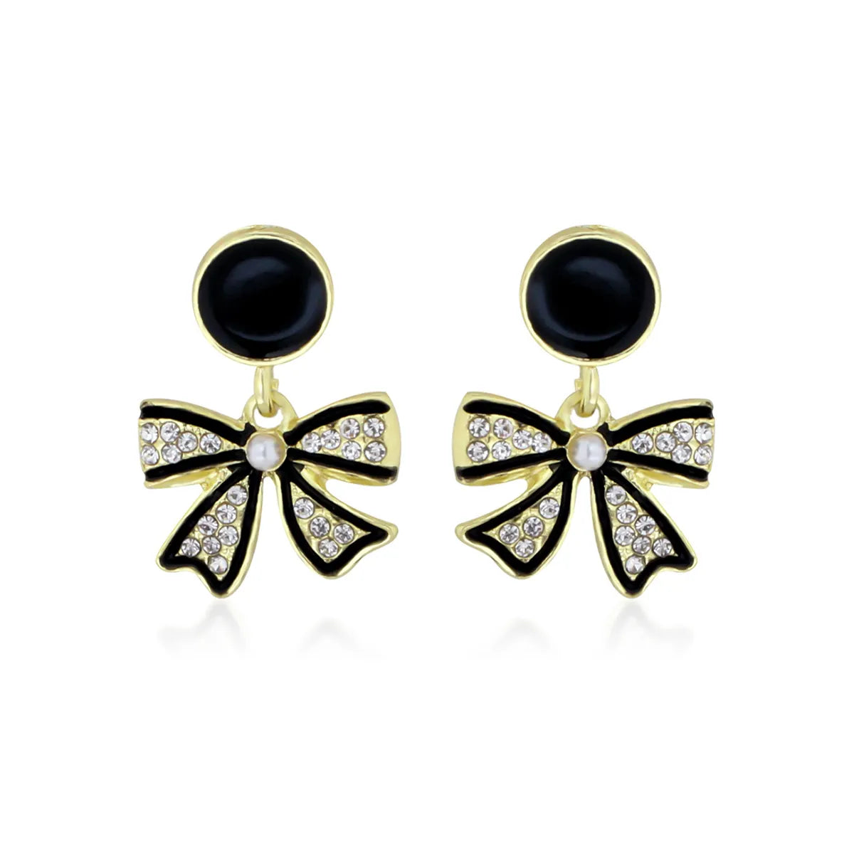 1 Pair Sweet Commute Bow Knot Inlay Iron Rhinestones Gold Plated Drop Earrings