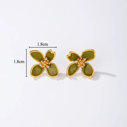 1 Pair Sweet Commute Flower Enamel Plating Inlay Copper Freshwater Pearl Zircon 18k Gold Plated Ear Studs