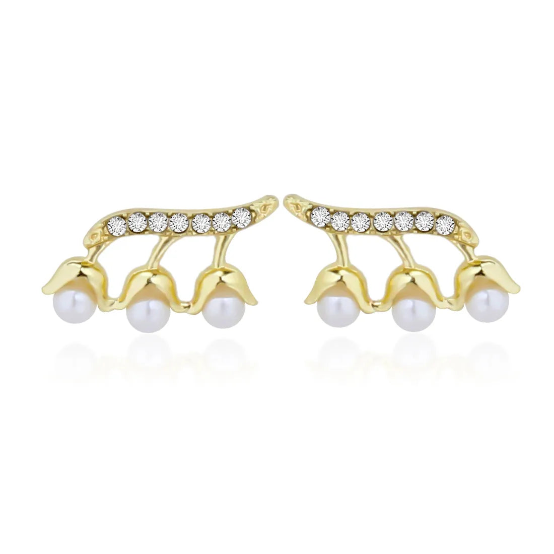 1 Pair Sweet Commute Flower Inlay Alloy Artificial Pearls Rhinestones Gold Plated Ear Studs