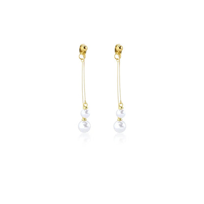 1 Pair Sweet Commute Round Inlay Alloy Pearl Gold Plated Drop Earrings