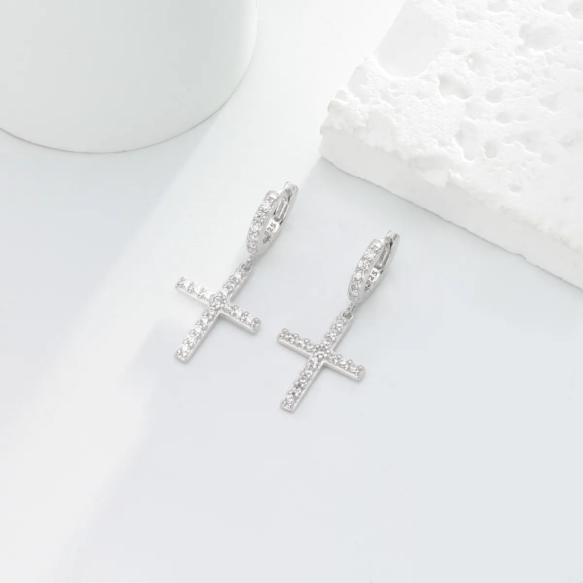 1 Pair Sweet Cross Plating Inlay Sterling Silver Zircon Gold Plated Earrings