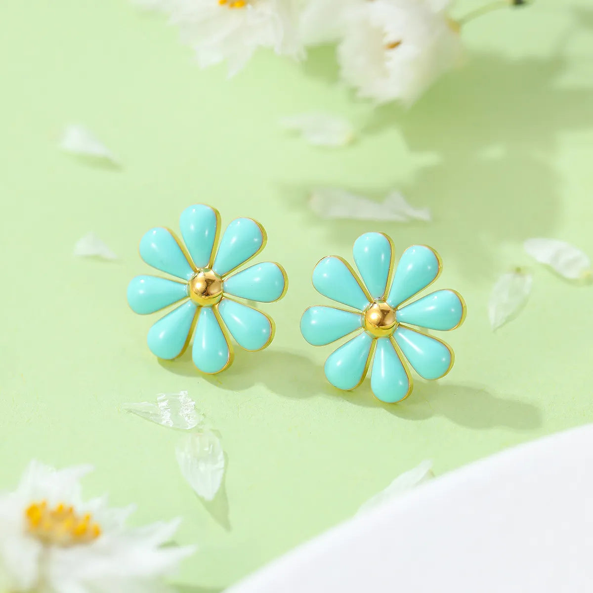 1 Pair Sweet Daisy Plating Titanium Steel Ear Studs