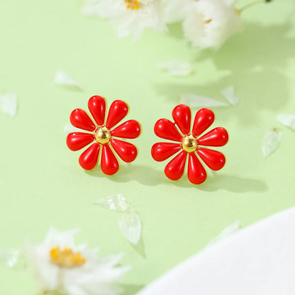 1 Pair Sweet Daisy Plating Titanium Steel Ear Studs