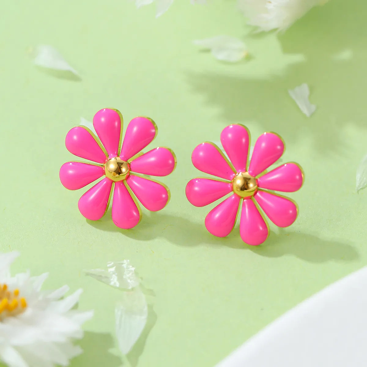 1 Pair Sweet Daisy Plating Titanium Steel Ear Studs