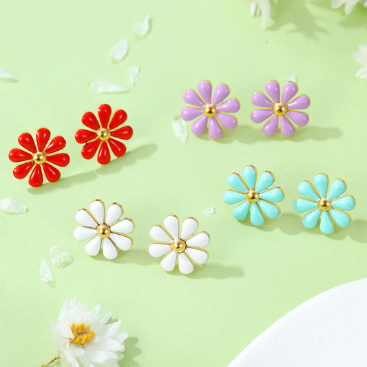 1 Pair Sweet Daisy Plating Titanium Steel Ear Studs